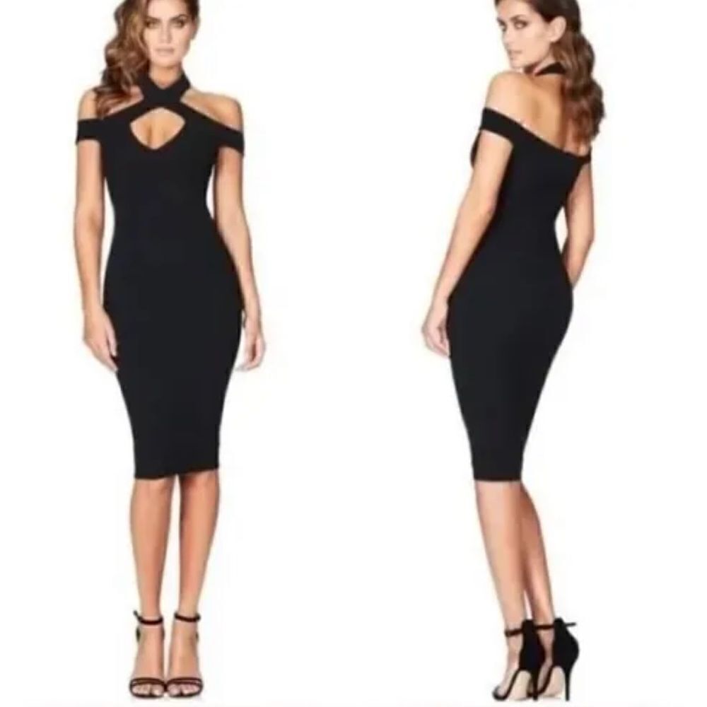 Nookie Hollywood Midi Bodycon Cutout Dress Sz XS in Black